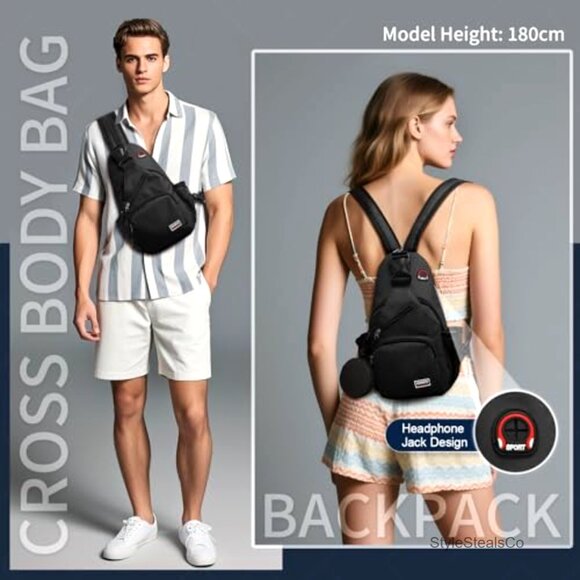 Convertible Sling Backpack with Tablet Pocket, Headphone Jack, Water Resistant